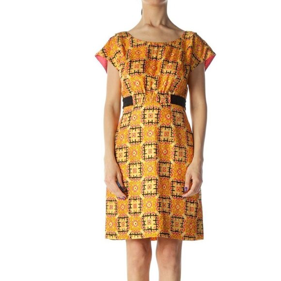 Phoebe Couture Dresses & Skirts - Phoebe Couture Orange and Multicolored Pattern Silk Work Dress